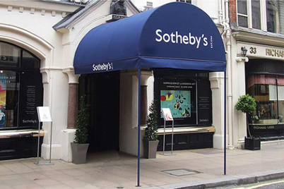 fabric entrance canopy at Sotheby's in NYC