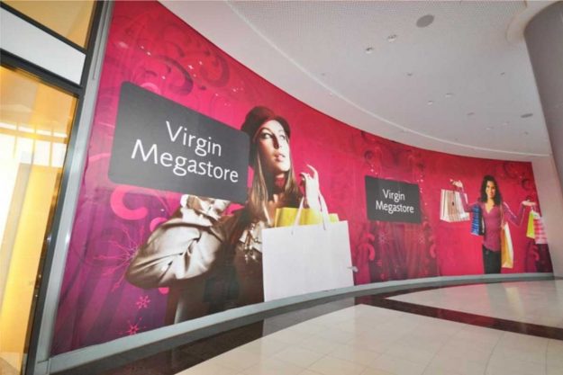 large format digital printing wall sign in mall for "Virgin Megastore"