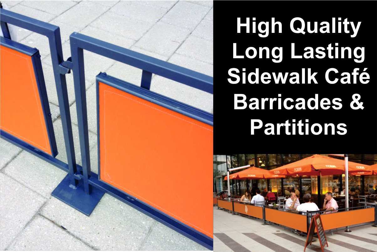 Sidewalk Barricades and Partitions ad with photo and closeup